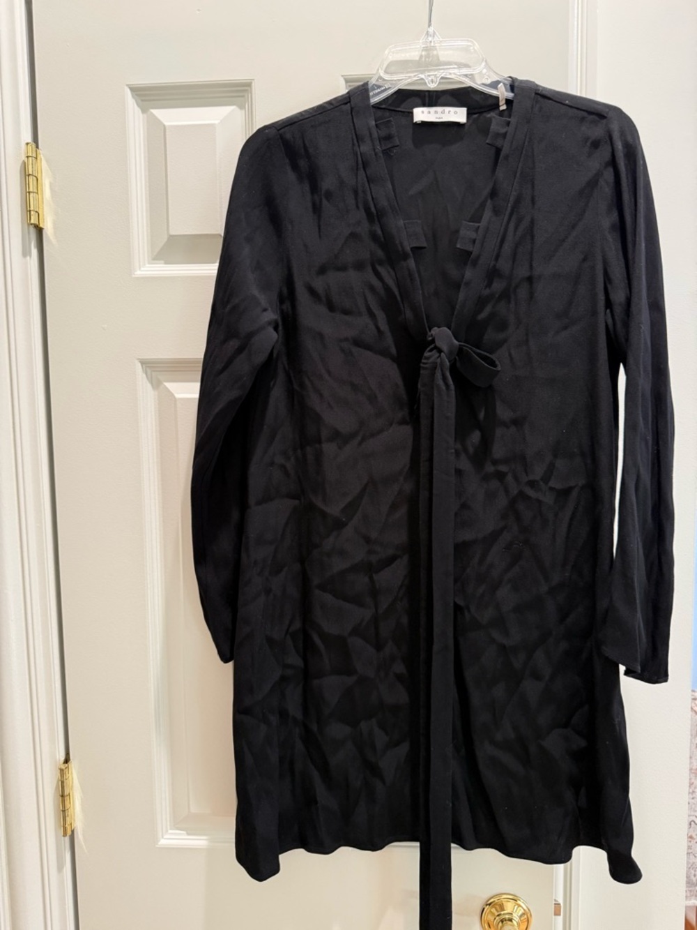 Sandro Black Long Sleeve Tie-Neck Dress